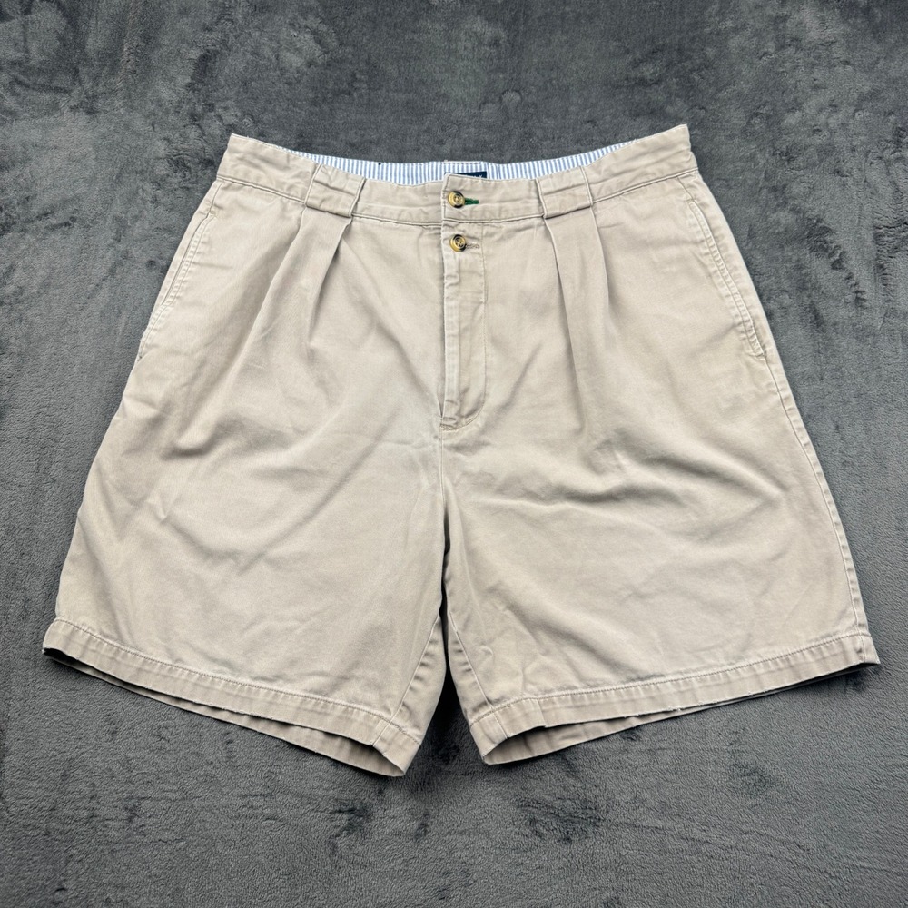 Tommy Hilfiger Pleated Chino Shorts Mens 36 Khaki Cotton Twill Excellent